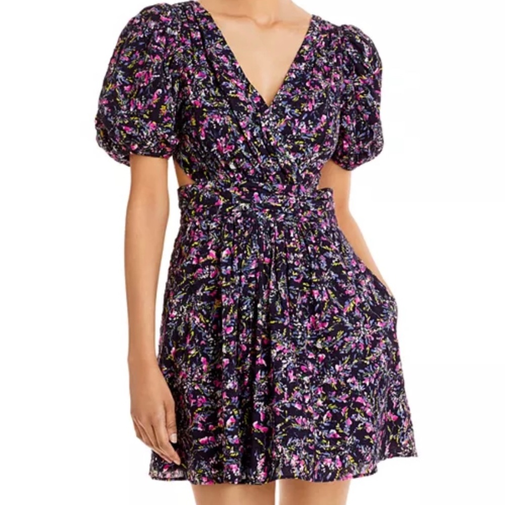 French Connection Cotton V-Neck Cutout Floral Mini Dress